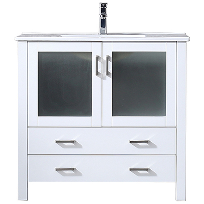 Lexora 36 inch White Single Bathroom Vanity Set with Integrated Ceramic Top with White Ceramic Integrated Square Sink and no Mirror LV341836SAES000