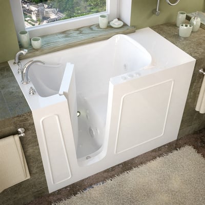 MediTub Walk-In 26 x 53 Left Drain White Whirlpool Jetted Walk-In Bathtub, 848308032046, 2653LWH