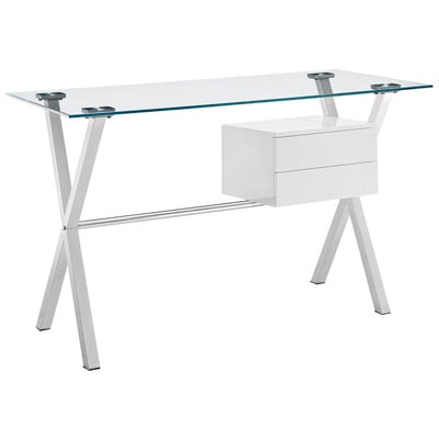 Modway Furniture Desks, Whitesnow, Glass,Metal,Aluminum,Stainless Steel,Iron,Steel, Complete Vanity Sets, Computer Desks, 848387017569, EEI-1181-WHI,Small Desk (less than 40 in.)
