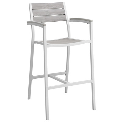 Modway Furniture EEI-1510-WHI-LGR Maine Outdoor Patio Bar Stool In White Light Gray