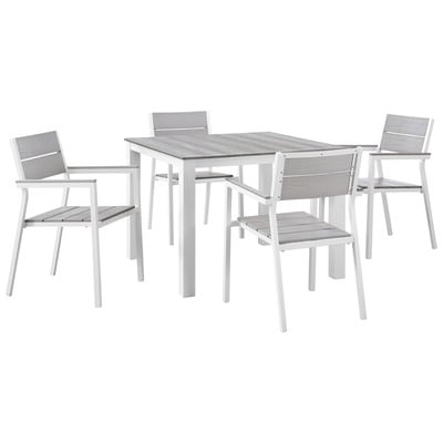 Modway Furniture EEI-1745-WHI-LGR-SET Maine 5 Piece Outdoor Patio Dining Set In White Light Gray