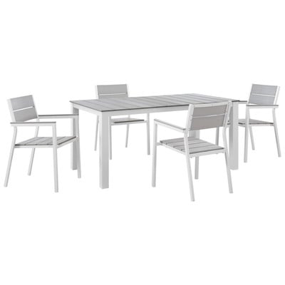 Modway Furniture EEI-1747-WHI-LGR-SET Maine 5 Piece Outdoor Patio Dining Set In White Light Gray