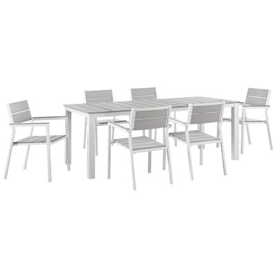 Modway Furniture EEI-1751-WHI-LGR-SET Maine 7 Piece Outdoor Patio Dining Set In White Light Gray