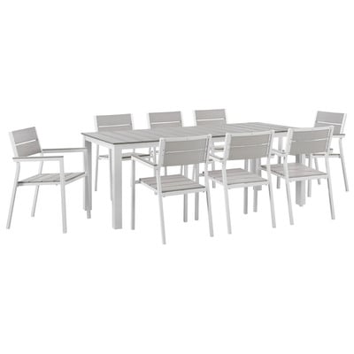 Modway Furniture EEI-1753-WHI-LGR-SET Maine 9 Piece Outdoor Patio Dining Set In White Light Gray