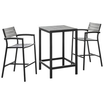 Modway Furniture EEI-1754-BRN-GRY-SET Maine 3 Piece Outdoor Patio Dining Set In Brown Gray