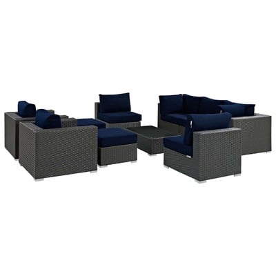 Modway Furniture Outdoor Sofas and Sectionals, Blue,navy,teal,turquiose,indigo,aqua,SeafoamGreen,emerald,teal, Sectional,Sofa, Canvas,Navy, Complete Vanity Sets, Sofa Sectionals, 889654026112, EEI-1888-CHC-NAV-SET