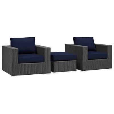 Modway Furniture Outdoor Sofas and Sectionals, Blue,navy,teal,turquiose,indigo,aqua,SeafoamGreen,emerald,teal, Sectional,Sofa, Canvas,Navy, Complete Vanity Sets, Sofa Sectionals, 889654026204, EEI-1891-CHC-NAV-SET