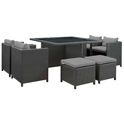 Modway Furniture Sojourn 9 Piece Outdoor Patio Sunbrella® Dining Set In Canvas Gray EEI-1946-CHC-GRY-SET