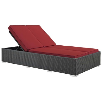 Modway Furniture Sojourn Outdoor Patio Sunbrella® Double Chaise In Chocolate Red EEI-1983-CHC-RED