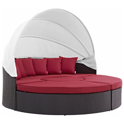 Modway Furniture EEI-2173-EXP-RED-SET Convene Canopy Outdoor Patio 5 Daybed In Espresso Red