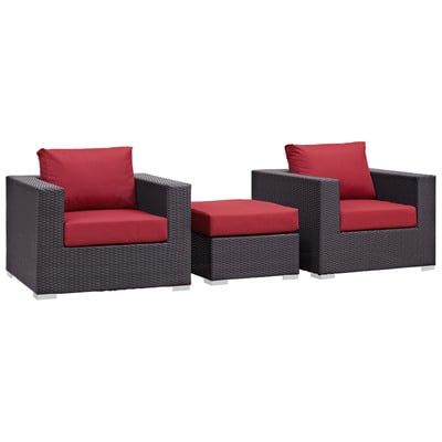 Modway Furniture EEI-2174-EXP-RED-SET Convene 3 Piece Outdoor Patio Sofa Set In Espresso Red