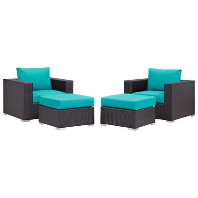 Modway Furniture EEI-2202-EXP-TRQ-SET Convene 4 Piece Outdoor Patio Sectional Set In Espresso Turquoise