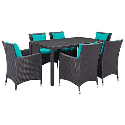 Modway Furniture EEI-2241-EXP-TRQ-SET Convene 7 Piece Outdoor Patio Dining Set In Espresso Turquoise