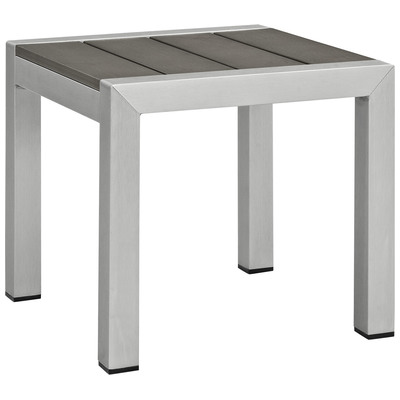 Modway Furniture EEI-2248-SLV-GRY Shore Outdoor Patio Aluminum Side Table In Silver Gray