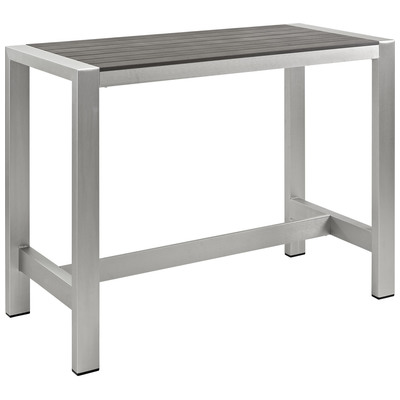 Modway Furniture EEI-2253-SLV-GRY Shore Outdoor Patio Aluminum Rectangle Bar Table In Silver Gray