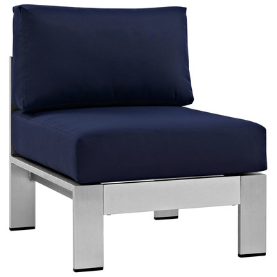 Modway Furniture EEI-2263-SLV-NAV Shore Armless Outdoor Patio Aluminum Chair In Silver Navy