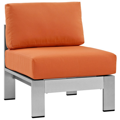 Modway Furniture EEI-2263-SLV-ORA Shore Armless Outdoor Patio Aluminum Chair In Silver Orange