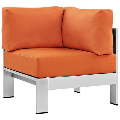 Modway Furniture EEI-2264-SLV-ORA Shore Outdoor Patio Aluminum Corner Sofa In Silver Orange