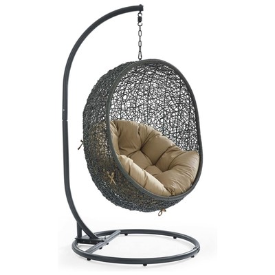 Modway Furniture EEI-2273-GRY-MOC Hide Outdoor Patio Swing Chair With Stand In Gray Mocha