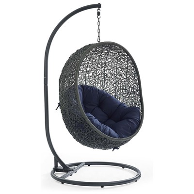 Modway Furniture EEI-2273-GRY-NAV Hide Outdoor Patio Swing Chair With Stand In Gray Navy