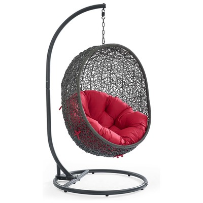 Modway Furniture Outdoor Chairs and Stools, Gray,GreyRed,Burgundy,ruby, Gray,Red,Steel, Powder Coated, Rust Proof, Iron,Rattan,Steel, Hanging,Swing, Complete Vanity Sets, Daybeds and Lounges, 889654073840, EEI-2273-GRY-RED