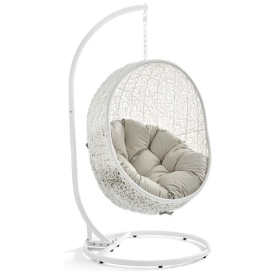 Modway Furniture EEI-2273-WHI-BEI Hide Outdoor Patio Swing Chair With Stand In White Beige