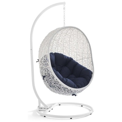 Modway Furniture EEI-2273-WHI-NAV Hide Outdoor Patio Swing Chair With Stand In White Navy
