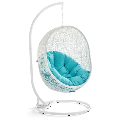 Modway Furniture EEI-2273-WHI-TRQ Hide Outdoor Patio Swing Chair With Stand In White Turquoise