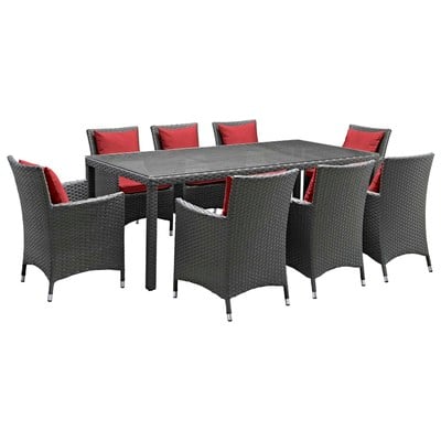Modway Furniture Sojourn 9 Piece Outdoor Patio Sunbrella® Dining Set In Canvas Red EEI-2309-CHC-RED-SET