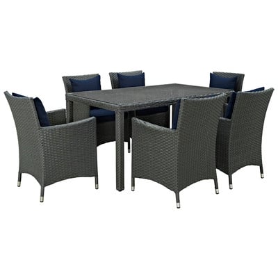 Modway Furniture EEI-2312-CHC-NAV-SET Sojourn 7 Piece Outdoor Patio Sunbrella® Dining Set In Canvas Navy