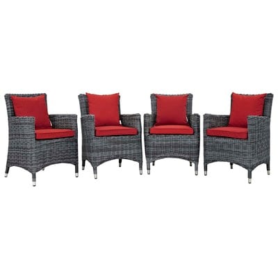 Modway Furniture Summon 4 Piece Outdoor Patio Sunbrella® Dining Set In Canvas Red EEI-2314-GRY-RED-SET