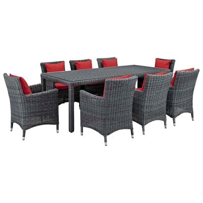 Modway Furniture Summon 9 Piece Outdoor Patio Sunbrella® Dining Set In Canvas Red EEI-2331-GRY-RED-SET