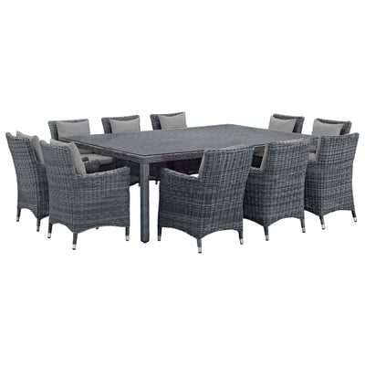 Modway Furniture Summon 11 Piece Outdoor Patio Sunbrella® Dining Set In Canvas Gray EEI-2333-GRY-GRY-SET