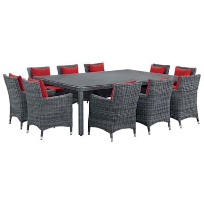 Modway Furniture Summon 11 Piece Outdoor Patio Sunbrella® Dining Set In Canvas Red EEI-2333-GRY-RED-SET