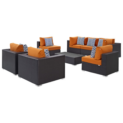 Modway Furniture EEI-2368-EXP-ORA-SET Convene 8 Piece Outdoor Patio Sectional Set In Espresso Orange