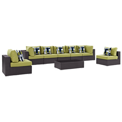 Modway Furniture EEI-2370-EXP-PER-SET Convene 8 Piece Outdoor Patio Sectional Set In Espresso Peridot