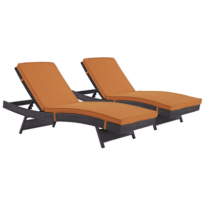 Modway Furniture EEI-2428-EXP-ORA-SET Convene Chaise Outdoor Patio Set Of 2 In Espresso Orange