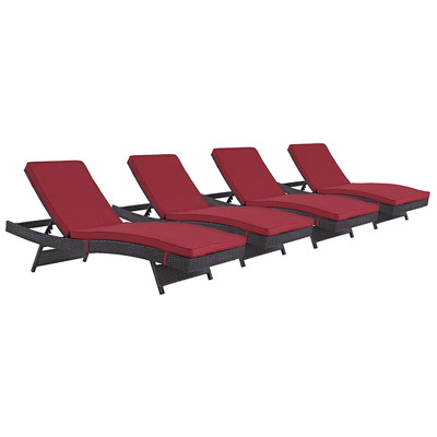 Modway Furniture EEI-2429-EXP-RED-SET Convene Chaise Outdoor Patio Set Of 4 In Espresso Red