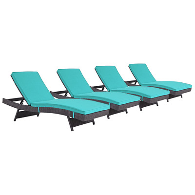 Modway Furniture EEI-2429-EXP-TRQ-SET Convene Chaise Outdoor Patio Set Of 4 In Espresso Turquoise