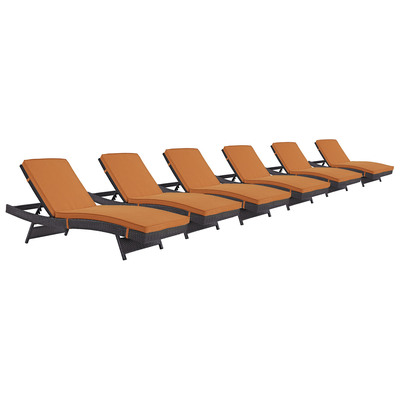Modway Furniture EEI-2430-EXP-ORA-SET Convene Chaise Outdoor Patio Set Of 6 In Espresso Orange