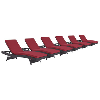 Modway Furniture EEI-2430-EXP-RED-SET Convene Chaise Outdoor Patio Set Of 6 In Espresso Red