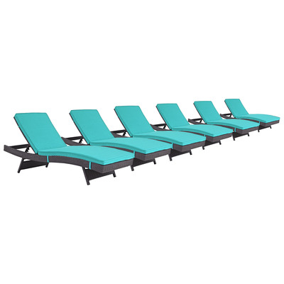 Modway Furniture EEI-2430-EXP-TRQ-SET Convene Chaise Outdoor Patio Set Of 6 In Espresso Turquoise
