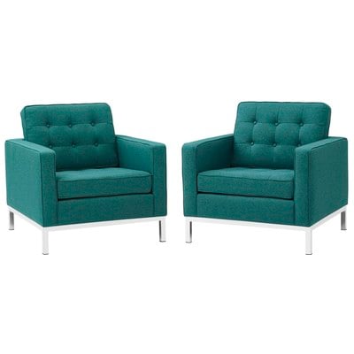 Modway Furniture Loft Armchairs Upholstered Fabric Set Of 2 In Teal EEI-2440-TEA-SET