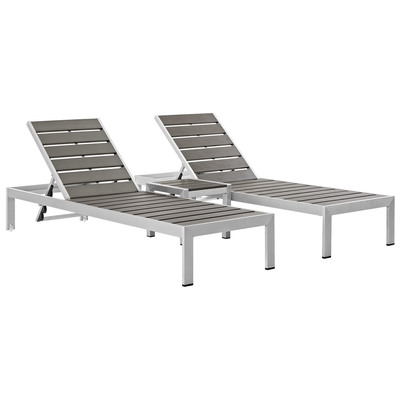 Modway Furniture EEI-2466-SLV-GRY-SET Shore 3 Piece Outdoor Patio Aluminum Set In Silver Gray