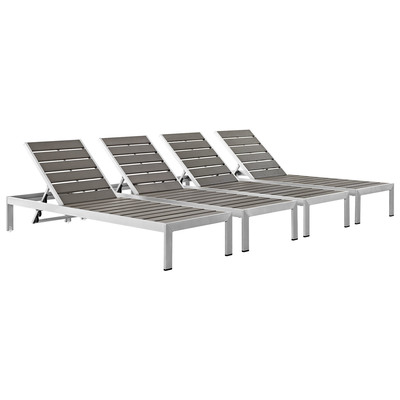 Modway Furniture EEI-2468-SLV-GRY-SET Shore Set Of 4 Outdoor Patio Aluminum Chaise In Silver Gray