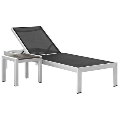 Modway Furniture EEI-2470-SLV-BLK-SET Shore 2 Piece Outdoor Patio Aluminum Set In Silver Black