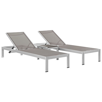 Modway Furniture EEI-2471-SLV-GRY-SET Shore 3 Piece Outdoor Patio Aluminum Set In Silver Gray