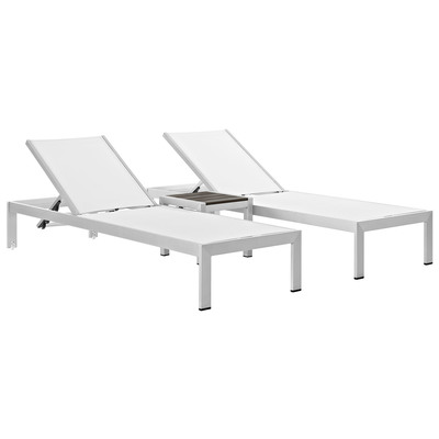 Modway Furniture EEI-2471-SLV-WHI-SET Shore 3 Piece Outdoor Patio Aluminum Set In Silver White