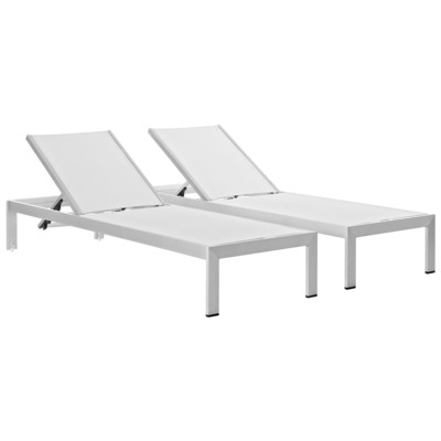 Modway Furniture EEI-2472-SLV-WHI-SET Shore Set Of 2 Outdoor Patio Aluminum Chaise In Silver White