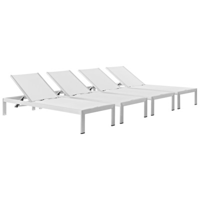 Modway Furniture EEI-2473-SLV-WHI-SET Shore Set Of 4 Outdoor Patio Aluminum Chaise In Silver White